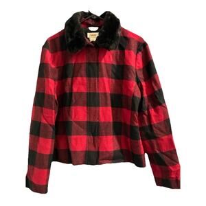 Vintage Talbots Buffalo Plaid Jacket Faux Fur Collar Italian Wool Zip Up Size 20